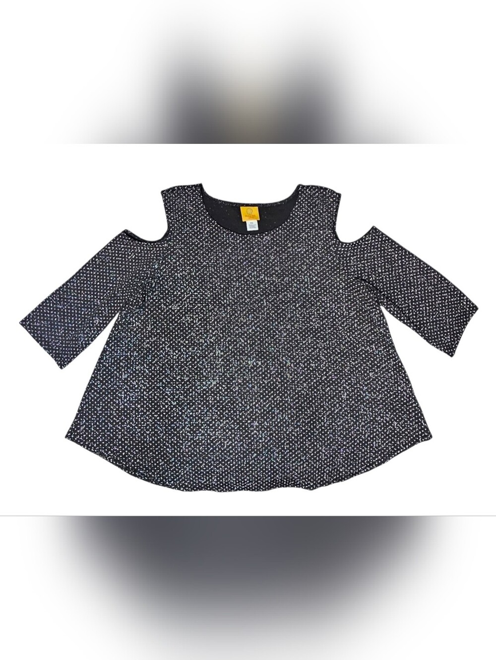 Ruby Rd. Black Cold-Shoulder Sparkle Dot Swing Top